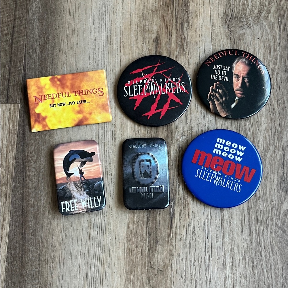Vintage 90s Movie Pin Back Buttons lot of 6